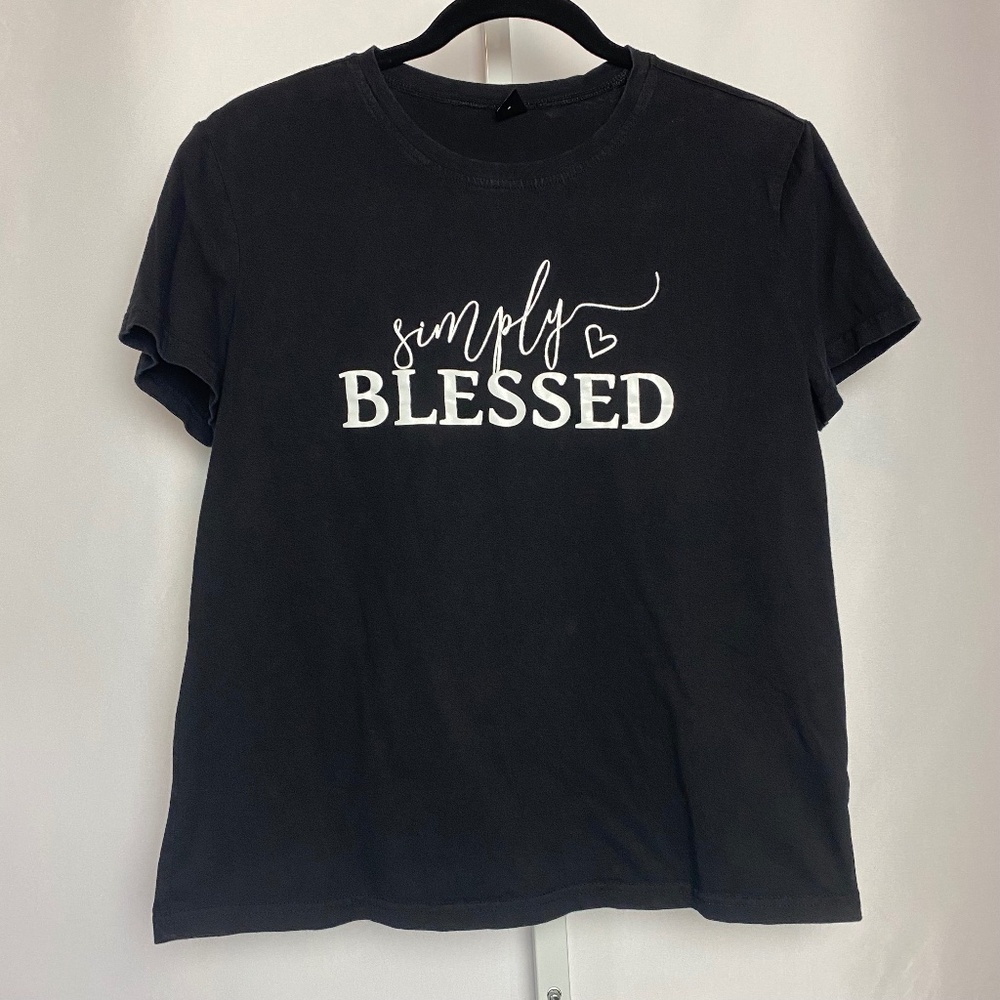 Shein Womenʻs Black | White "Simply Blessed" T-Shirt Medium